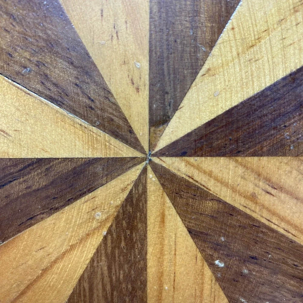 VTG Two-Toned Wooden Trinket‎ Box Hexagon Inlaid  Starburst Wood Hinged Keepsake
